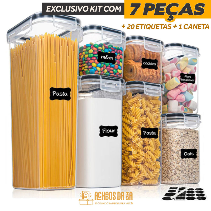 Kit Potes Plásticos Herméticos para Cozinha c/ 7 Peças + Brindes