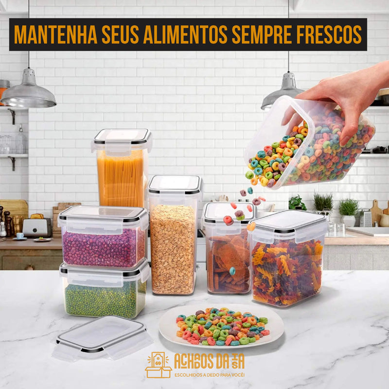 Kit Potes Plásticos Herméticos para Cozinha c/ 7 Peças + Brindes