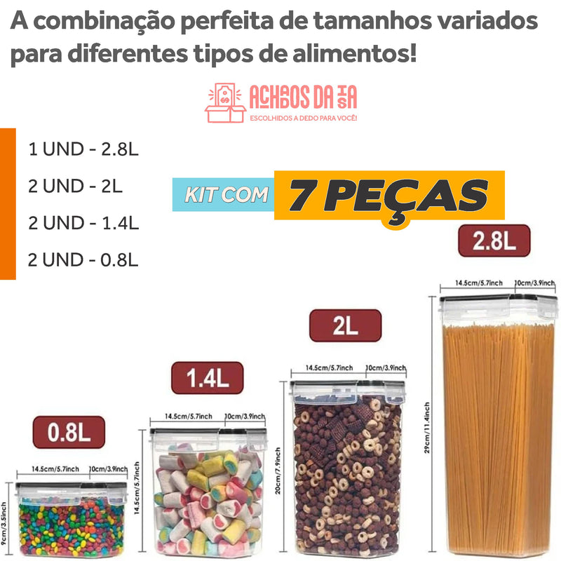 Kit Potes Plásticos Herméticos para Cozinha c/ 7 Peças + Brindes