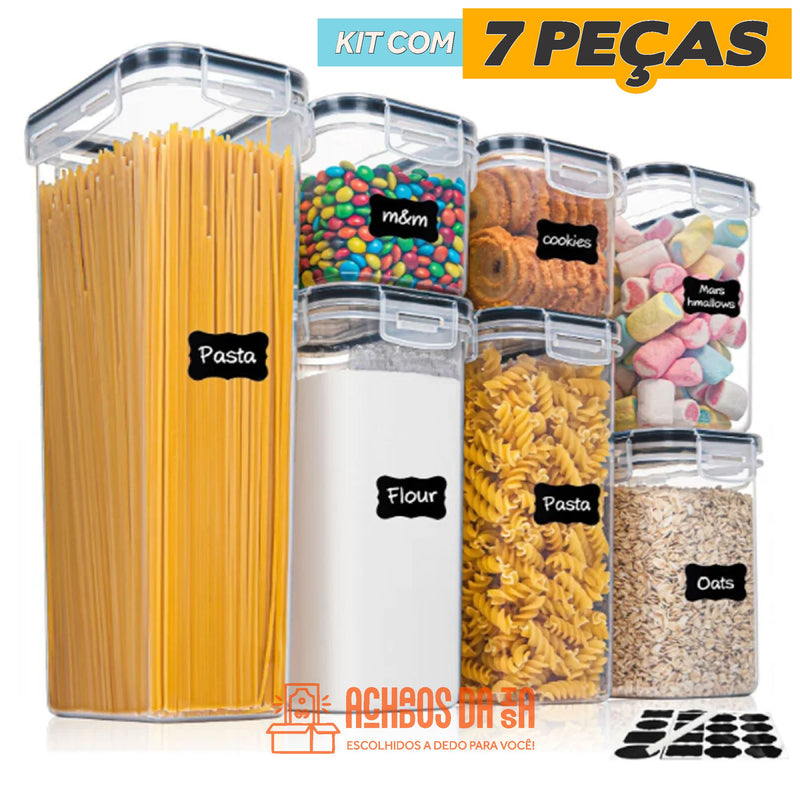 Kit Potes Plásticos Herméticos para Cozinha c/ 7 Peças + Brindes